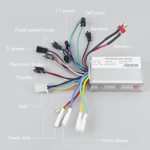 Motor BLDC para bicicleta eléctrica, Controlador de velocidad sin escobillas, 250W, 350W, 24V, 36V, 48V, DC con Sensor de freno electrónico de pasillo, marcha atrás, 13A, 6Mosfet ► Foto 1/6