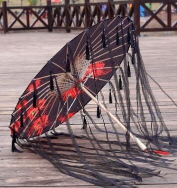 Paraguas de encaje de tela de seda para mujer, accesorios de fotografía, borlado, chino, clásico, de papel de aceite, sombrilla ► Foto 1/6