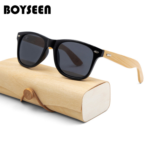 BOYSEEN-gafas de sol de madera Retro para hombre y mujer, anteojos de sol de bambú, gafas deportivas de diseño de marca, lentes de sol de espejo dorado, gafas de sol oscuras ► Foto 1/6