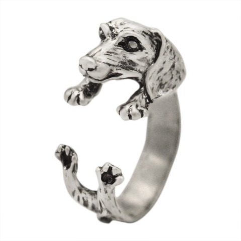 QIAMNI artesanal cachorro de perro salchicha anillos de animales para mujeres niñas de regalo de amante de mascotas Boho Hippie Chic nudillos de latón anillos de joyería ► Foto 1/6