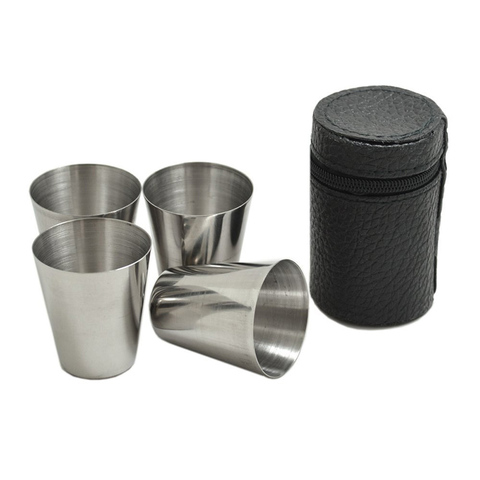 UPORS 4 unids/set de acero inoxidable y vidrio portátil 1/2/2/5/6 OZ copa de vino con el caso de cuero de bolsillo Mini frasco vaso para Alcohol Bar ► Foto 1/6