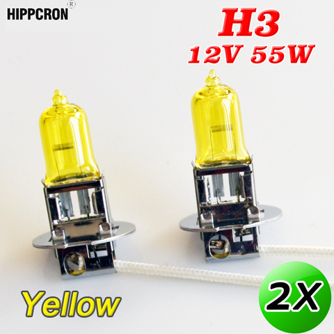 Hippcron-lámpara halógena H3 para coche, Bombilla antiniebla de cristal de cuarzo brillante, amarilla, 12V, 55W, 3000K, 2 uds. ► Foto 1/4