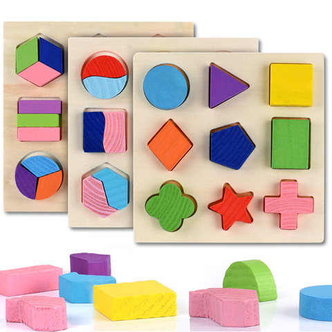 Rompecabezas Montessori de formas geométricas de madera para niños, bloques de matemáticas de clasificación, juego educativo de aprendizaje preescolar, juguetes para bebés ► Foto 1/6