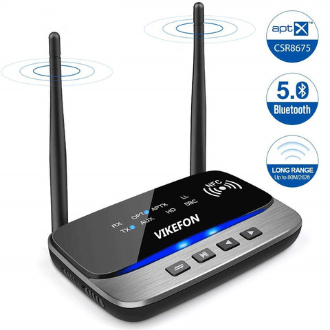 VIKEFON 262ft de largo alcance 5,0 receptor de transmisor de Audio NFC Bluetooth aptX HD apt-x adaptador inalámbrico de baja latencia para coche de TV ► Foto 1/6