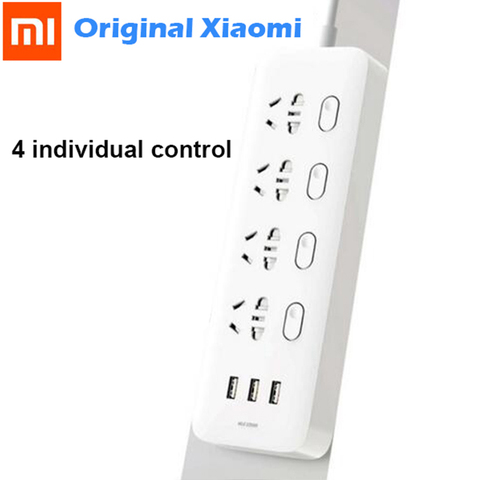 Tira de alimentación Original Xiaomi Mijia, 4 enchufes, 4 interruptores de control individuales, 5V/2.1A, 3 enchufes de extensión de puerto USB, cargador, cable de 2m ► Foto 1/6
