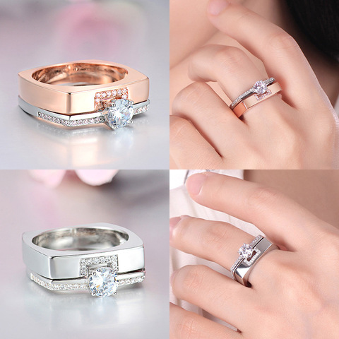 Conjunto de anillo de circón blanco para mujer, sortija de boda de lujo, dos colores, cristal, compromiso ► Foto 1/5