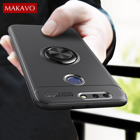 Makavo para Huawei Honor 8 Pro caso anillo de dedo titular de caucho de silicona mate cubierta trasera para Honor8 Pro teléfono caso piel 5,7
