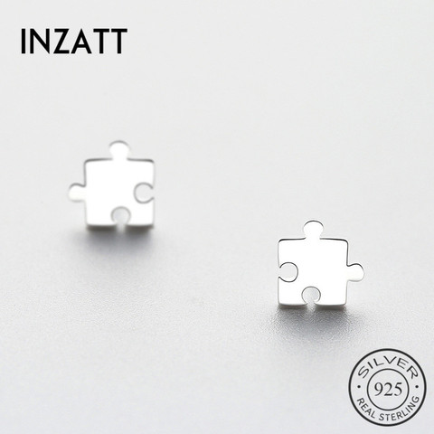 INZATT-Pendientes de tuerca con forma de rompecabezas para mujer, de plata de ley 925 auténtica para fiesta, joyería fina, accesorios, bisutería ► Foto 1/4