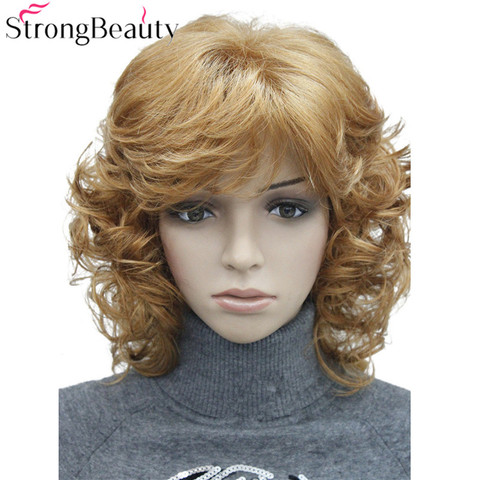StrongBeauty medias pelucas rizadas sintéticas para mujer pelo rubio/Negro/Borgoña muchos colores para elegir ► Foto 1/3
