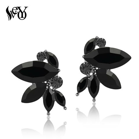 VEYO-pendientes de tuerca de cristal brillante para mujer, 3 colores, negro, rojo, verde, forma de ala, diamantes de imitación, joyería para mujer ► Foto 1/5