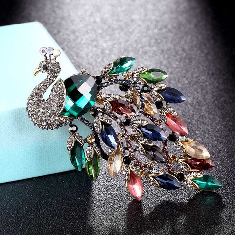 Zlxgirl de gran tamaño pavo real de diamantes de imitación broche de joyería de Boda nupcial bijoux mujeres Pin broche de moda broches de bufanda sombrero accesorio ► Foto 1/3