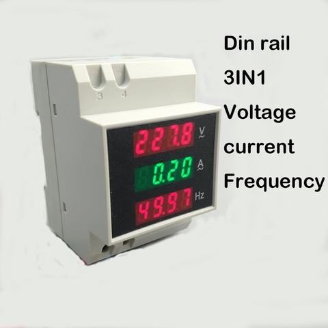 Medidor de frecuencia de corriente de voltaje de pantalla LED de carril Din 3IN1 80-300 V 200-450 V 0-100A amperímetro de voltímetro tres en uno ► Foto 1/6