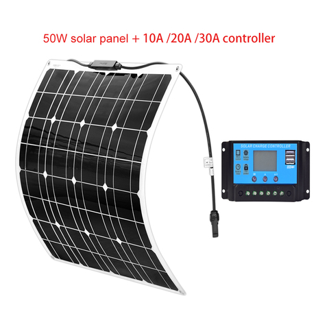Xinpugaung Brand 50 W 16 V Kit de Panel Solar + 20/30/10A 12 V 24 V PWM controlador Solar monocristalina de alta eficiencia panele fotowoltaiczne cargador ► Foto 1/1