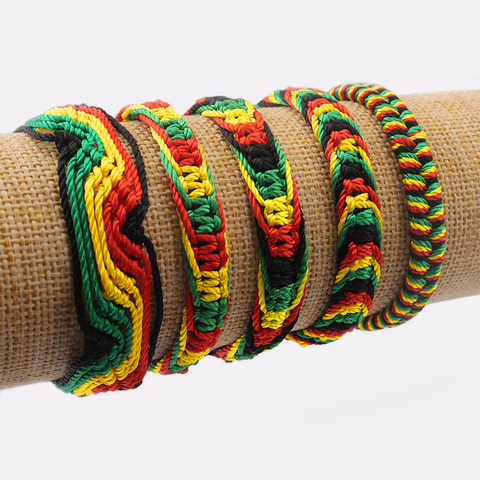 5 unids/lote mezclado Rasta pulsera amistad pulsera de seda de algodón de Reggae Jamaica surfista pulseras Boho ► Foto 1/1