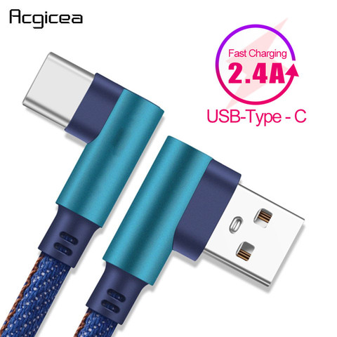 Cable tipo C de 2.4A para móvil, Cable adaptador de carga rápida para Samsung S8, S9, S10 Plus, Huawei, 90 grados, Denim, USB C ► Foto 1/6