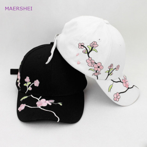 MAERSHEI-gorra de béisbol con bordado de flores para Harajuku para mujer, gorro de béisbol con bordado de flores, estilo coreano, sombrilla de algodón curvada ► Foto 1/6
