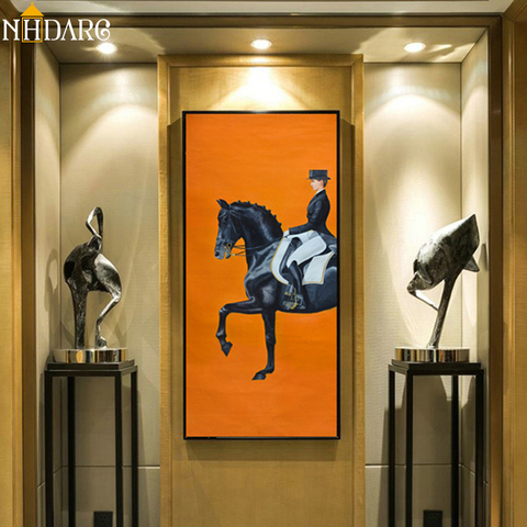 Cuadro de impresión de lienzo de Carreras de Caballos anaranjado moderno clásico póster arte de pared fresco cuadros de pared para Entryway decoración para el hogar de gran tamaño ► Foto 1/6