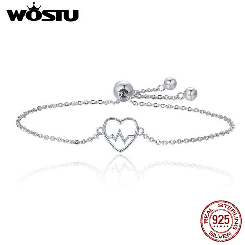 WOSTU-pulsera de 100% Plata de Ley 925 con latido del corazón para mujer, joyería fina, regalo CQB019 ► Foto 1/6