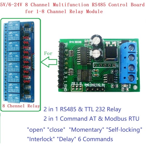 Módulo de Control Modbus RTU para relé, 8 canales DC 5V 12V 24V RS485 RS232 (TTL) ► Foto 1/6