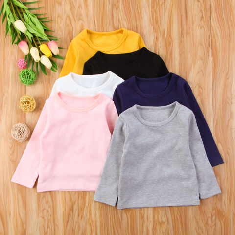 Camiseta de algodón sólido de moda de 6 colores, ropa para bebés y niños recién nacidos, camiseta de manga larga para otoño, ropa interior de invierno ► Foto 1/6