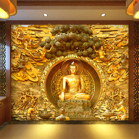 Beibehang-papel tapiz de Buda dorado budista, Mural de templo personalizado, sala de estar pantalla grande para, Fondo de pared 3d, papel tapiz ESTÉREO ► Foto 1/6