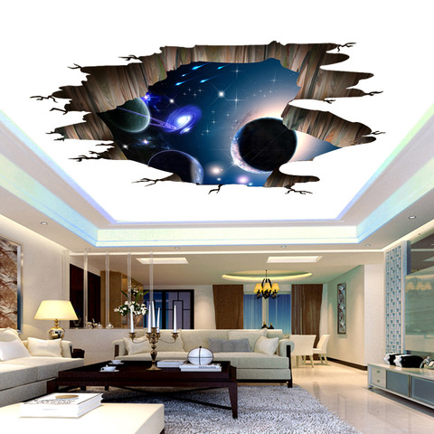 Pared de ladrillo 3D creativo, Adhesivo de pared del suelo de la galaxia espacial del universo para habitaciones de niños, techo, decoración del hogar, Mural de arte artesanal ► Foto 1/6