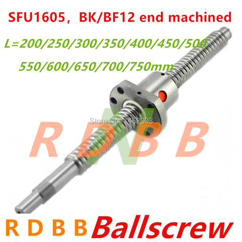 SFU1605 200, 250, 300, 350, 400, 450, 500, 550, 600, 650, 700, 750mm tornillo de bola con brida única bola tuerca BK/BF12 extremo mecanizado CNC de piezas ► Foto 1/1