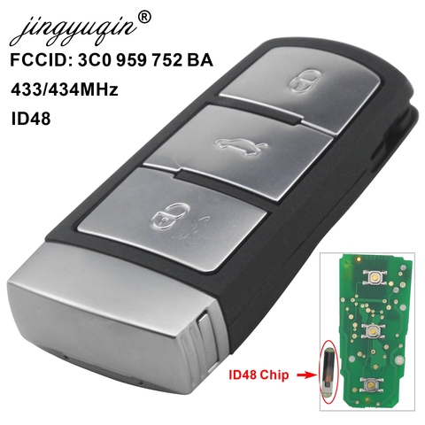 Jingyuqin 3 botones inteligente mando a distancia de coche para Volkswagen 3C0 959 752 BA 434Mhz ID48 Chip para VW Passat B6 3C B7 Magotan CC ► Foto 1/4