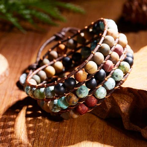 Rinhoo 1 ud. Pulsera de cuentas de piedra Natural de cadena de cuerda de tejido ajustable Vintage para regalo de joyería de moda de las mujeres ► Foto 1/6