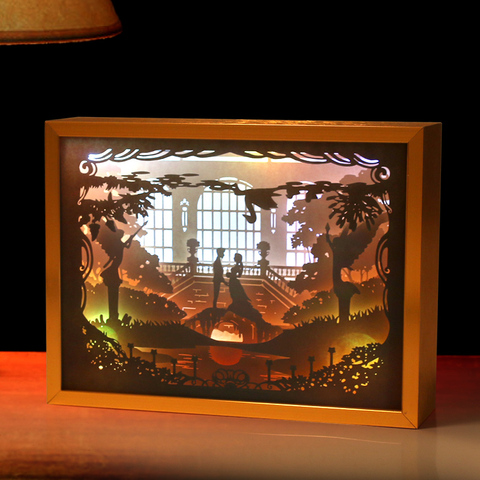 Caja de luz de corte de papel, caja de sombra 3D, Luz Led nocturna, marco de fotos ► Foto 1/5