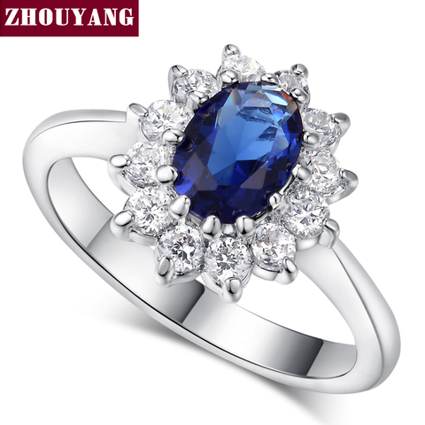 ZHOUYANG-Anillo de boda con gema azul y cristal plateado, joyería de marca, para mujeres ► Foto 1/6