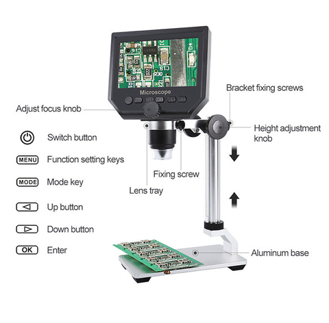 Microscopio electrónico USB G600 600X, cámara de microscopio de Video Digital para soldar, endoscopio de aumento LCD de 4,3 pulgadas + 8 LED ► Foto 1/6