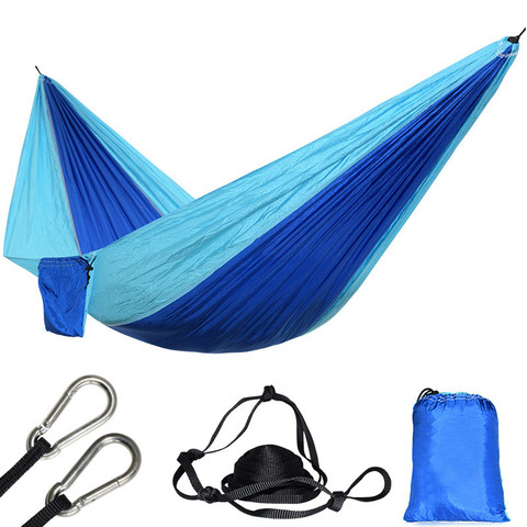 Ultraligero 1 persona Nylon hamaca azul paracaídas portátil duradero colgante de Camping playa dormir mosquetones y cuerdas incluido ► Foto 1/1