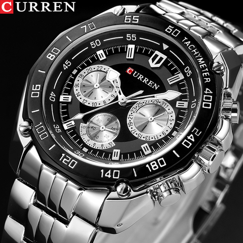 CURREN-Reloj de pulsera de acero inoxidable para hombre, cronógrafo de cuarzo, militar, a la moda, deportivo, 8077 ► Foto 1/6