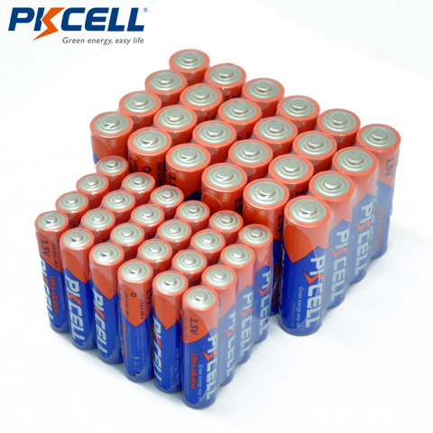 PKCELL 24 Uds AA LR6 + 24 Uds LR03 AAA 1,5 V pilas alcalinas de un solo uso batería seca Total 48 Uds para juguetes linternas remotas ► Foto 1/1