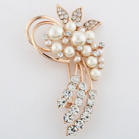 Full Bling rystal hoja broches Vintage estilo imitación perla grande mujeres broche accesorios de la boda joyería ► Foto 1/6