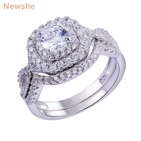 Newshe-2 uds. Conjuntos de anillos de boda para mujer, joyería clásica de 1.9Ct AAA CZ, anillos de compromiso de Plata de Ley 925 auténtica para mujer JR4844 ► Foto 1/6