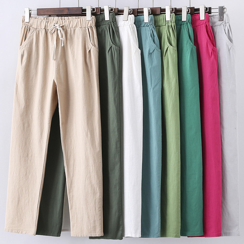 Pantalones de verano con cordones, pantalones de chándal para mujer, pantalones bombachos de algodón de colores caramelo, pantalones bombachos informales de talla grande, Pantalones de mujer C5212 ► Foto 1/6