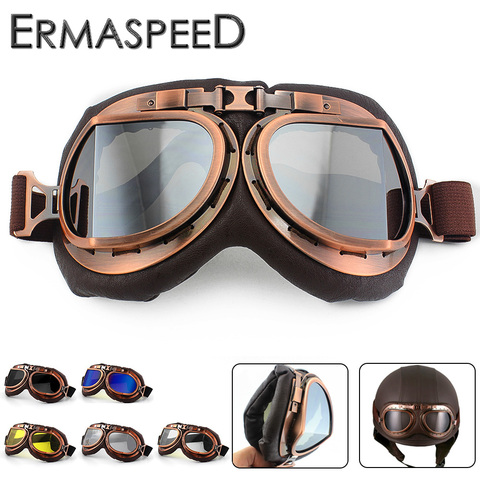 Gafas Vintage para casco de motocicleta, gafas de piloto de cuero PU, gafas de cobre para Harley Cruiser Chopper Cafe Racer Triumph ► Foto 1/6