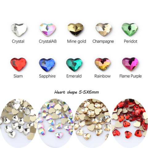 Diamantes de imitación nail art en forma de corazón, 11 colores, tamaño de piedra de cristal exquisita, dos estilos, decoración de uñas 3D, 30 Uds./100 Uds. ► Foto 1/5