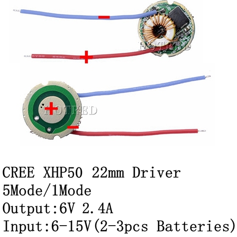 1 шт. Cree XLamp XHP50 XHP50.2 6 в светодиодный драйвер 22 мм DC7V-15V вход 2400mA выход 5 режимов/1 режим/3 режима для XHP50 светодиодный светильник ► Foto 1/6