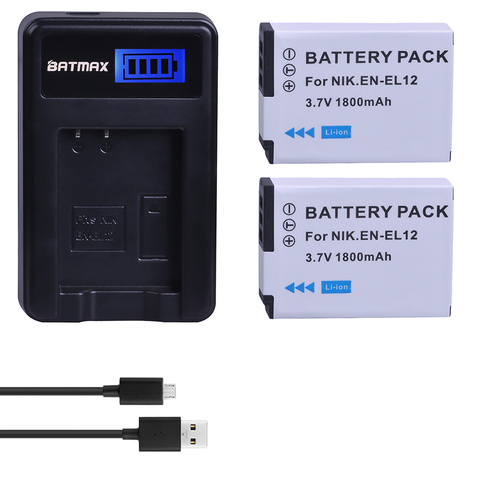 2 uds EN-EL12 ENEL12 es EL12 batería + cargador USB con LCD para Nikon COOLPIX S630 S610 S640 S1000 S1200pj S31 S6000 S6100 AW120s P340 ► Foto 1/6