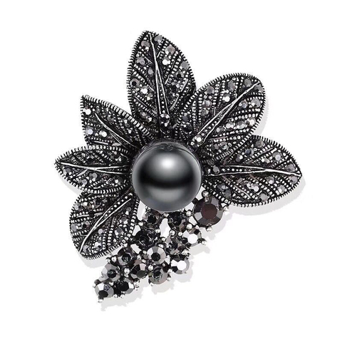 Broche Vintage de flores para mujer, broche de flor negra con diamantes de imitación, elegante y exquisito, regalo de Año Nuevo ► Foto 1/6