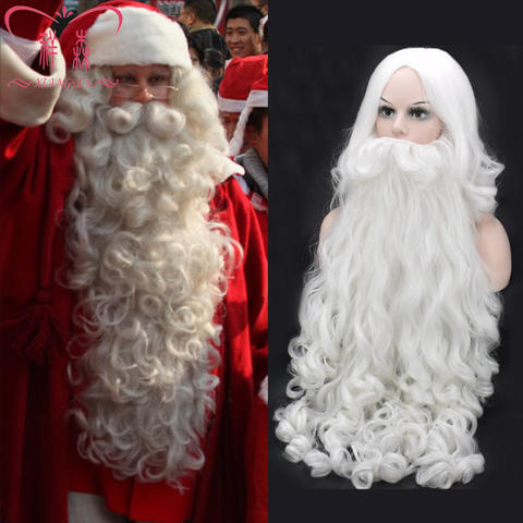 Navidad Cosplay peluca barba Santa Claus barba peluca pelo sintético largo rizado blanco adulto Cosplay disfraz de regalo para Navidad juego de rol ► Foto 1/6