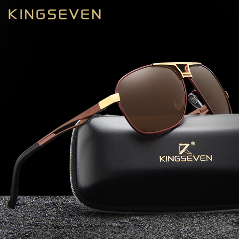 KINGSEVEN-Gafas de sol polarizadas clásicas para hombre, montura de aluminio marrón, UV400 ► Foto 1/6