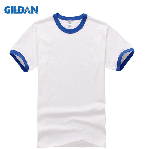 GILDAN-Camiseta de manga corta para hombre, camisa informal blanca con cuello de contraste y mangas, Rock, de verano, nuevo estilo ► Foto 1/6