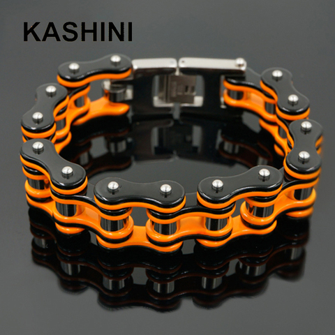 Punk naranja bicicleta pulseras y brazaletes motocicleta cadena hombres negro pulsera hombres Acero inoxidable motociclista hombres joyería ► Foto 1/1