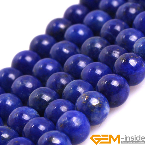 Cuentas redondas auténticas de lapislázuli azul, Gema Natural Cuentas de piedras preciosas, cuentas sueltas DIY para fabricación de joyas, hebra de 15 