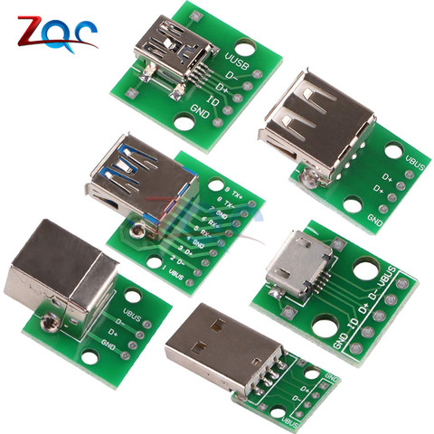 10 piezas Micro Mini USB A macho USB 2,0 3,0 A hembra USB B interfaz de conector A 2,54mm DIP PCB convertidor adaptador Placa de adaptación ► Foto 1/6