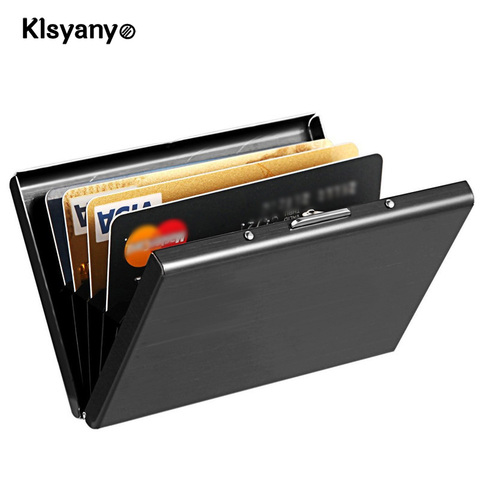 Klsyanyo negro Acero inoxidable caja de Metal caja hombres mujeres negocios tarjeta de crédito titular funda monedero ► Foto 1/6
